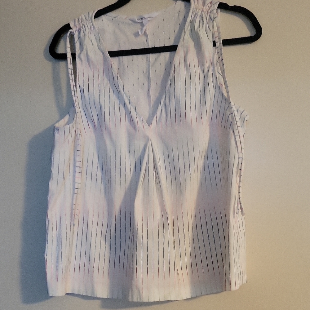 BCBGeneration White and Pink Striped Tank Top